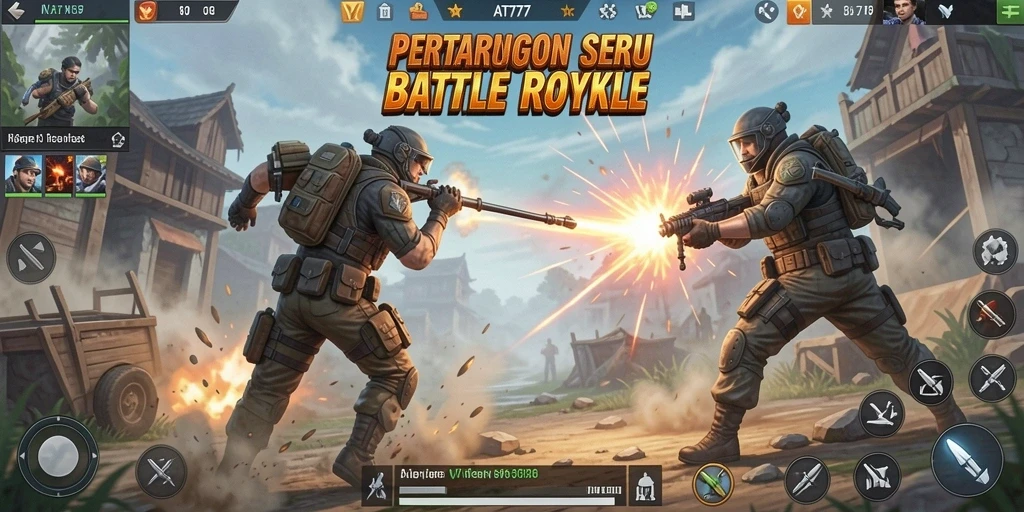 Tampilan aksi seru dalam gameplay Battle Royale AT777.