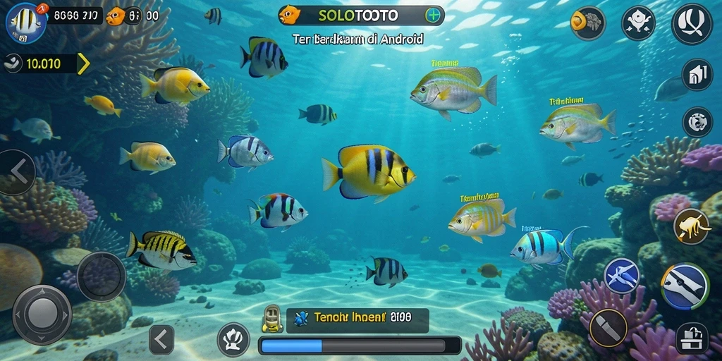 Screenshot utama SOLOTOTO menampilkan aksi menembak ikan yang seru.