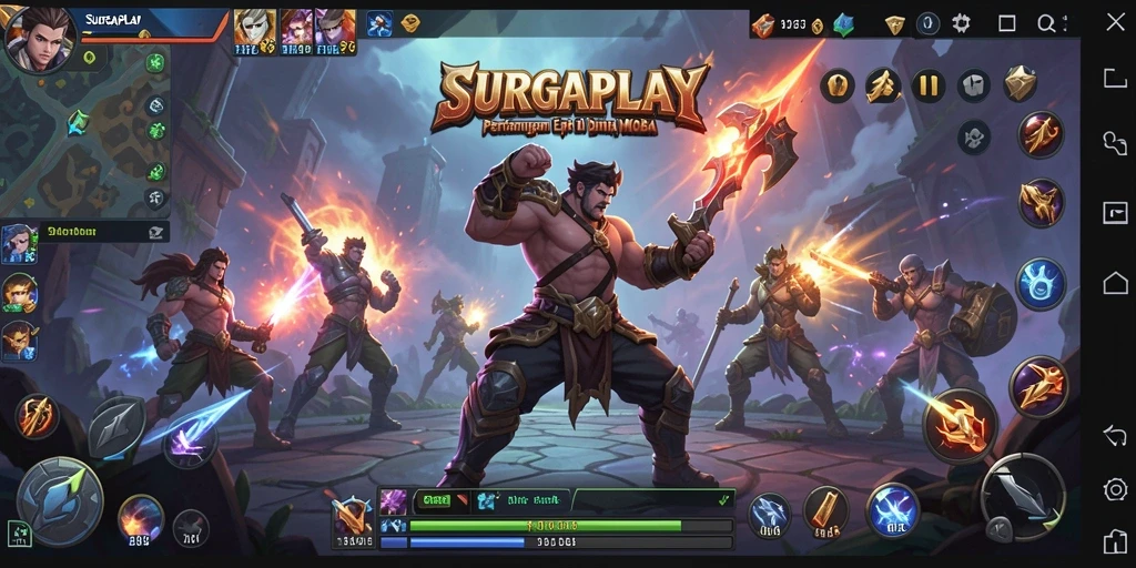 Tampilan gameplay MOBA yang seru dan dinamis dalam SURGAPLAY.